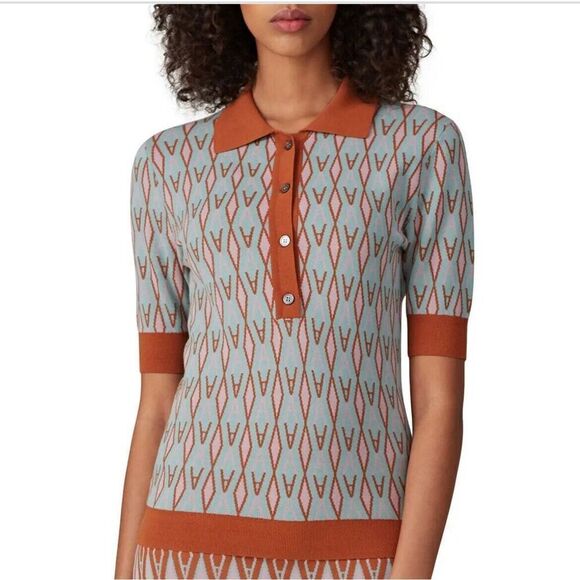 AKNVAS Andie Top Women Medium Short Sleeve Knit Sweater Ikat Cotton Blend - Picture 1 of 10